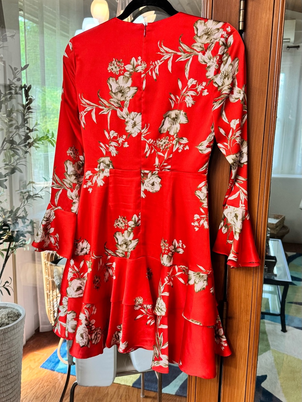Bar III Red Floral Wrap Dress with Tie Waist - Picture 8 of 12
